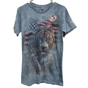 Delta Pro Weight Womens T-Shirt Small Blue American Flag Tiger Short Sleeve